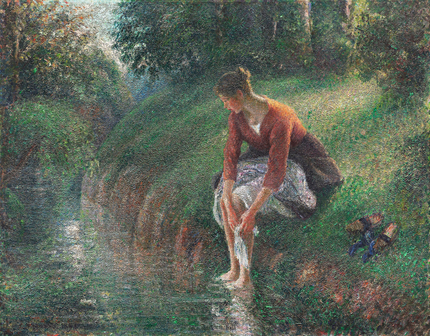 Woman Bathing Her Feet in a Brook by Camille Pissarro