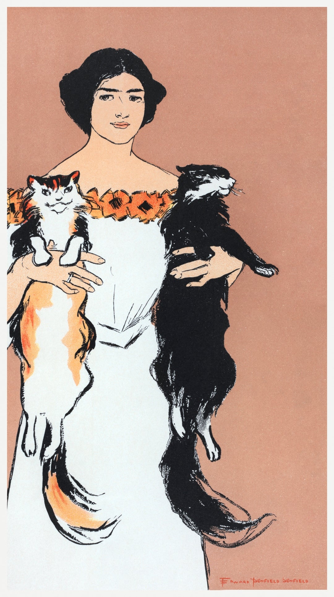 Woman Holding Cats by Edward Penfield